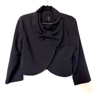 Lapis Anthropologie Black Bow Trim Bolero Jacket - Size Petite Medium